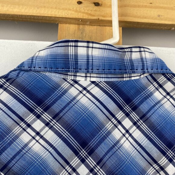 Wrangler Mens Western Shirt Large Blue Plaid With Pearl Snaps - Picture 9 of 9